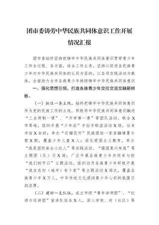 团市委铸劳中华民族共同体意识工作开展情况汇报