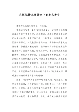 在巡视情况反馈会上的表态发言稿