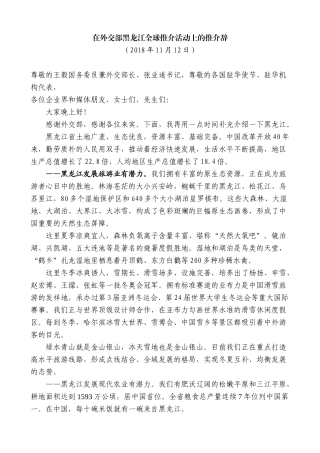 【高质量】王文涛：在外交部黑龙江全球推介活动上的推介辞