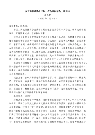 【高质量】唐良智：在安徽省政协十三届一次会议闭幕会上的讲话