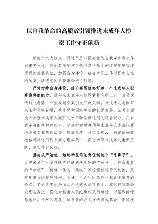 以自我革命的高质效引领推进未成年人检察工作守正创新