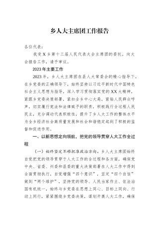 乡人大主席团工作报告