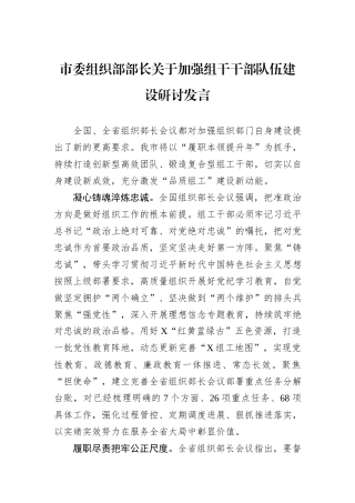 市委组织部部长关于加强组干干部队伍建设研讨发言