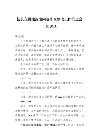 县长在耕地流出问题排查整改工作推进会上的讲话