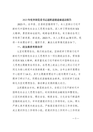 2023年度乡镇党委书记述职述德述廉述法报告