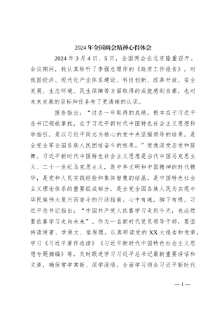 2024年全国两会精神心得体会