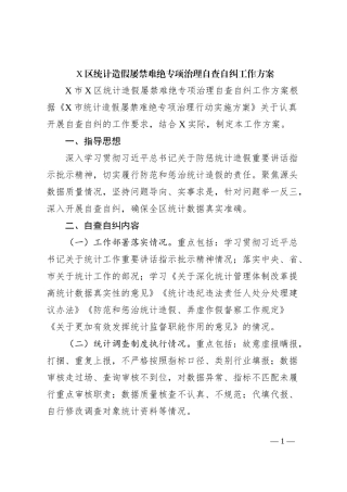 X区统计造假屡禁难绝专项治理自查自纠工作方案