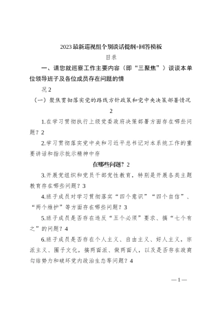 2023年最新巡视组个别谈话提纲+回答模板