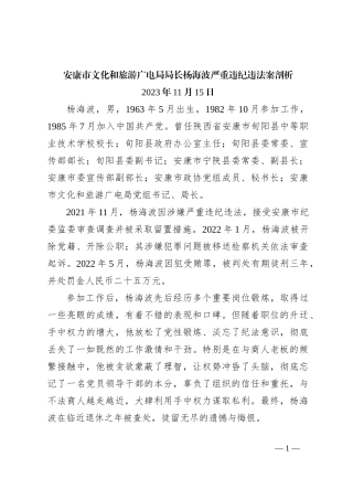 安康市文化和旅游广电局局长杨海波严重违纪违法案剖析