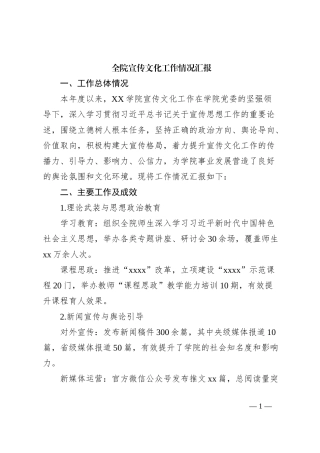 全院宣传文化工作情况汇报