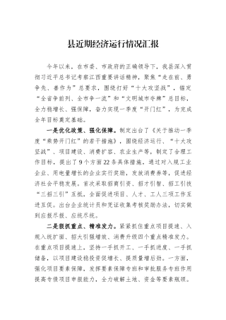 县近期经济运行情况汇报