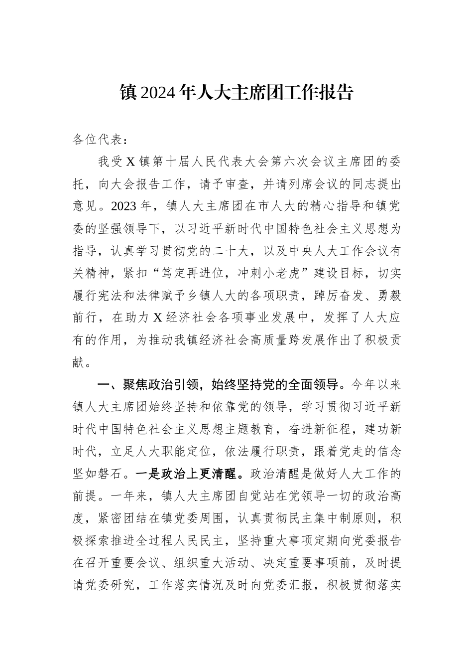 镇2024年人大主席团工作报告_第1页