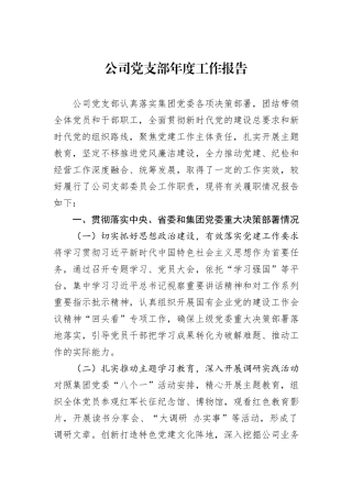 公司党支部年度工作报告