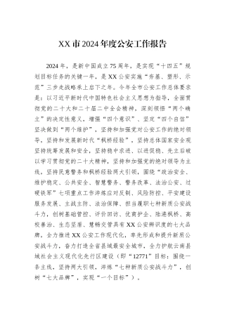 XX市2024年度公安工作报告