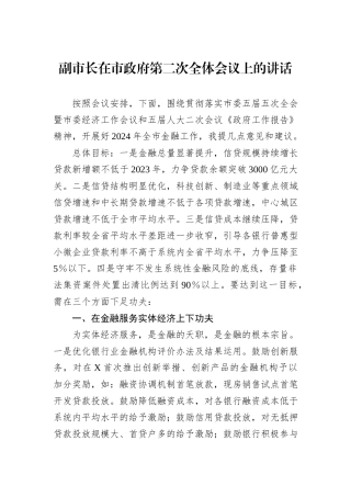 副市长在市政府第二次全体会议上的讲话