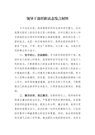 领导干部任职表态发言材料