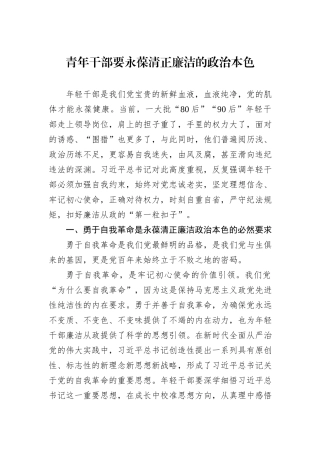 青年干部要永葆清正廉洁的政治本色