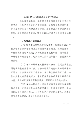 县审计局2024年度政务公开工作要点