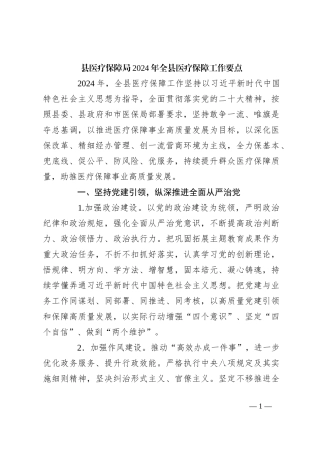 县医疗保障局2024年全县医疗保障工作要点