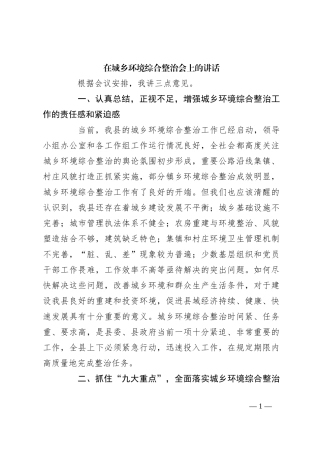 在城乡环境综合整治会上的讲话