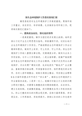 镇生态环境保护工作落实情况汇报