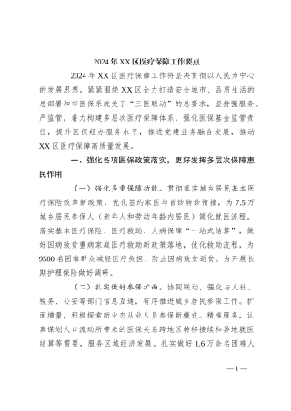 2024年XX区医疗保障工作要点