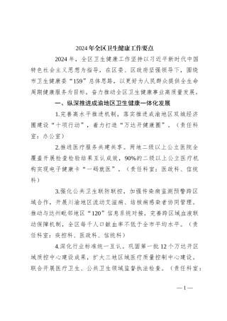 2024年全区卫生健康工作要点