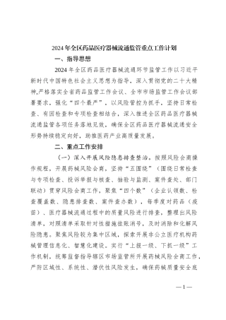 2024年全区药品医疗器械流通监管重点工作计划