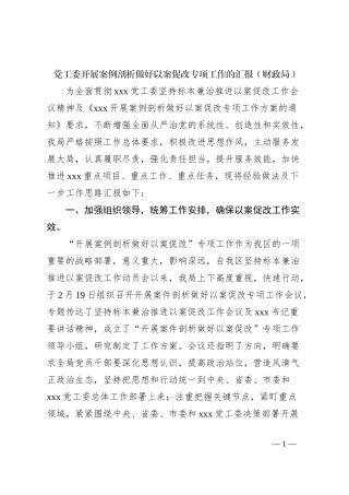 党工委开展案例剖析做好以案促改专项工作的汇报（财政局）