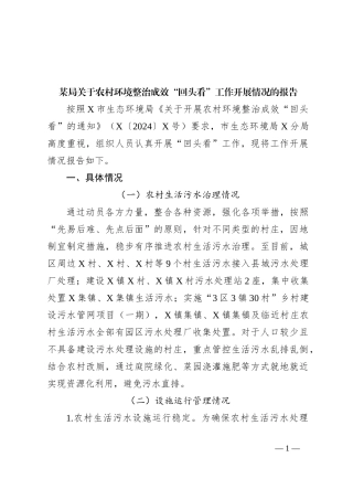 某局关于农村环境整治成效“回头看”工作开展情况的报告