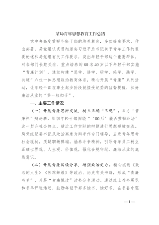 某局青年思想教育工作总结