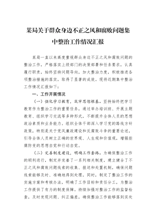 某局关于群众身边不正之风和腐败问题集中整治工作情况汇报