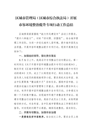 区城市管理局（区城市综合执法局）开展市容环境整治提升专项行动工作总结