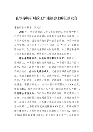 在领导调研财政工作座谈会上的汇报发言