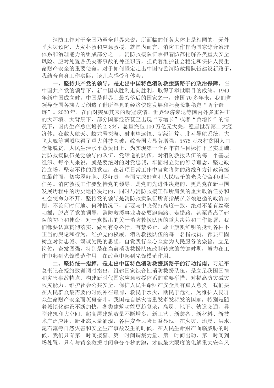 党课讲稿：走出中国特色消防救援队伍建设新路子_第1页