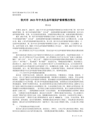 永金：钦州市2023年中央生态环境保护督察整改情况