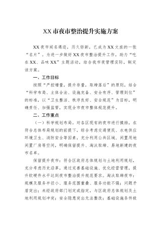 XX市夜市整治提升实施方案
