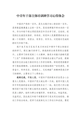 中青年干部主体培训班学习心得体会