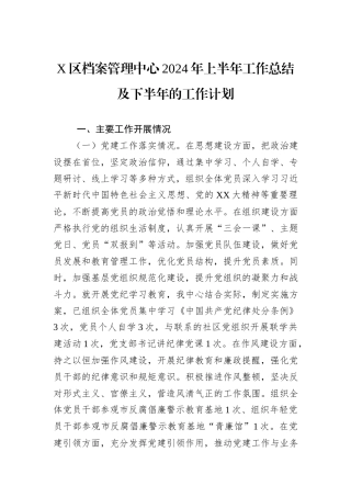 X区档案管理中心2024年上半年工作总结及下半年的工作计划