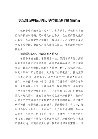 学纪知纪明纪守纪+坚持把纪律挺在前面