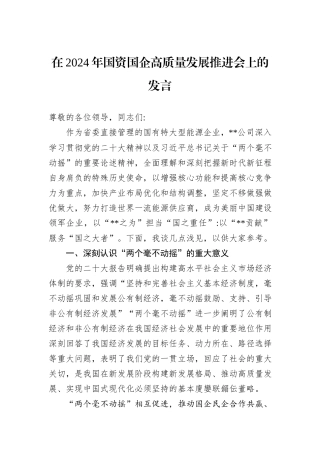 在2024年国资国企高质量发展推进会上的发言