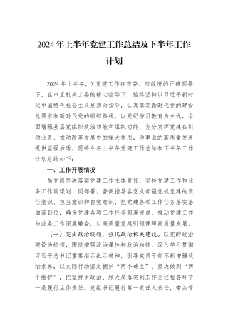 2024年上半年党建工作总结及下半年工作计划