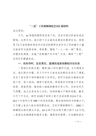 “三夏”工作视频调度会议汇报材料