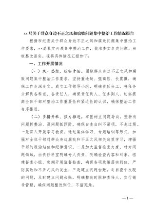 xx局关于群众身边不正之风和腐败问题集中整治工作情况报告