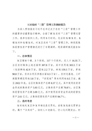 X区农村“三资”管理工作调研报告