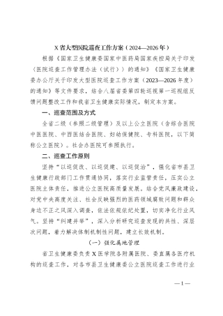 X省大型医院巡查工作方案（2024—2026年）