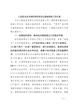X县第五次全国经济普查登记进展情况工作汇报