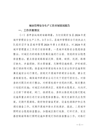 城市管理安全生产工作开展情况报告