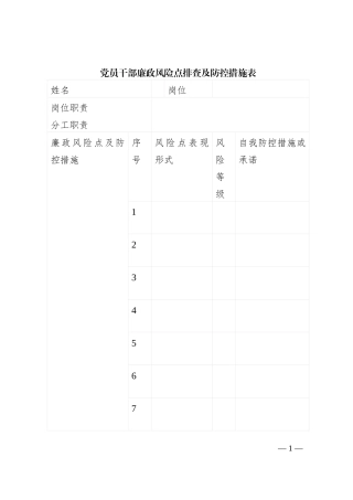 党员干部廉政风险点排查及防控措施表