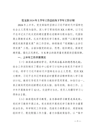 党支部2024年上半年工作总结及下半年工作计划